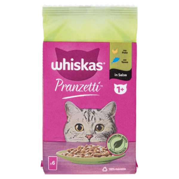 Whiskas Pranzetti Cibo Umido Gatto con Pollo e Tonno in Salsa 6 x 50 g