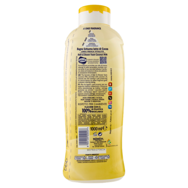 milmil Fresca Vitalità Bagno Schiuma latte di cocco 1000 ml