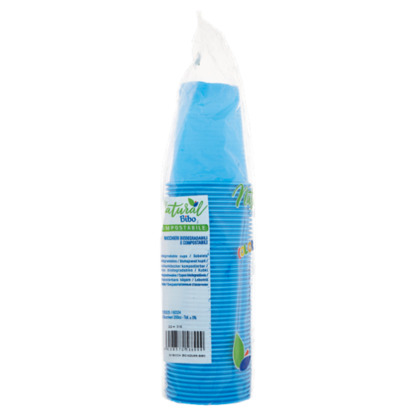 Natural Bibo Color bicchieri Azzurri Biodegradabili e compostabili 200 cc 50 pz