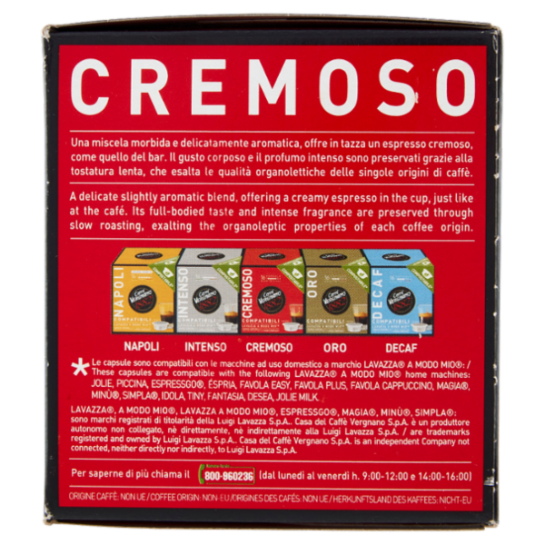 Caffè Vergnano 1882 Cremoso Compostabile** Capsule Compatibili Lavazza a Modo Mio* 16 x 7,5 g