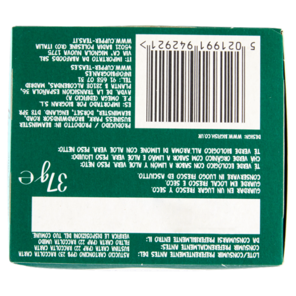 CUPPER Tè Verde al Limone Aloe Vera Bio Fairtrade, Tè con Gusto Vivace e Agrumato, 20 Bustine 37 g