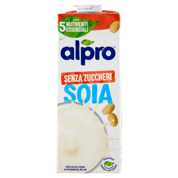 alpro Senza Zuccheri, Bevanda alla Soia 100% vegetale con vitamine B2, B12 e D 1 Litro