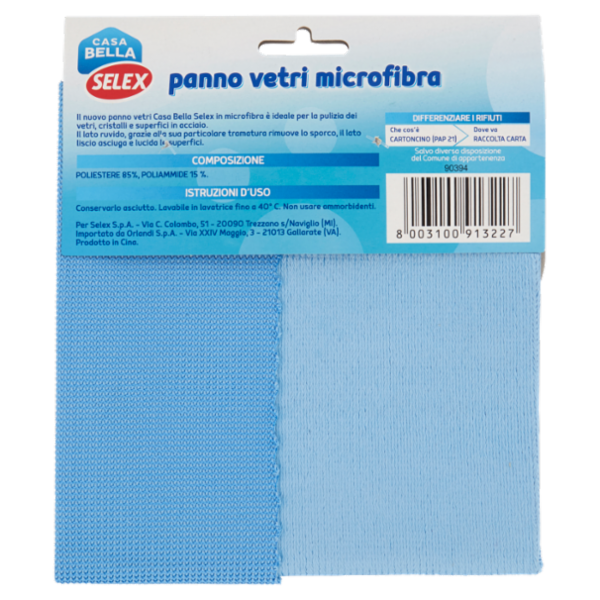 Selex Casa Bella Panno Vetri Microfibra 2 in 1 Cm 32x32