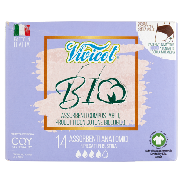 Vivicot Bio Assorbenti Anatomici Ripiegati in Bustina 14 pz