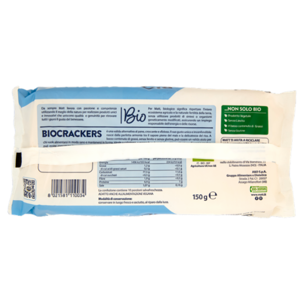 Matt non solo pane Bio Crackers mais e riso 150 g