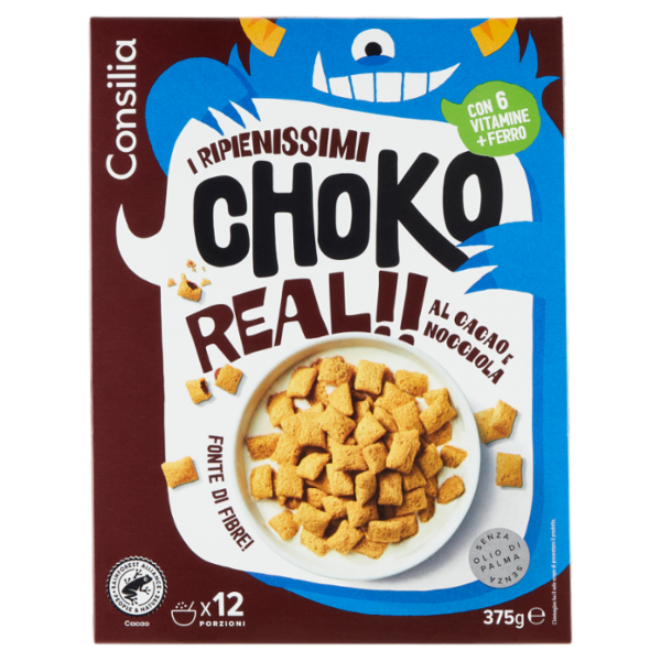 Consilia Choko Real Cereali Ripieni di Crema al Cacao e Nocciola 375 g
