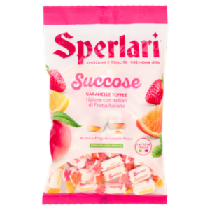 Sperlari Succose Toffee Ripiene Con Nettare Di Arancia, Fragola, Limone e Pesca Italiani 350 g
