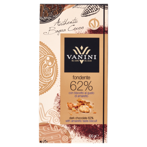 Vanini fondente 62% con biscotto al gusto di amaretto 100 g