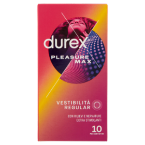Durex Preservativi Pleasuremax Lubrificati Con Rilievi e Nervature Esterne, 10 Profilattici