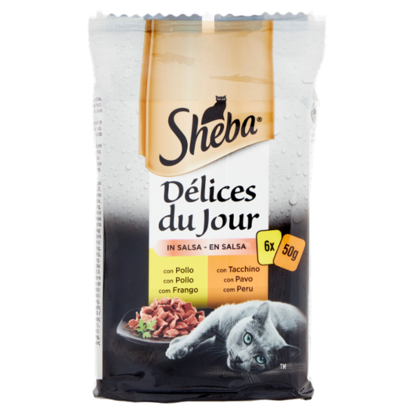 Sheba Délices du Jour in Salsa Cibo Umido Gatto con Pollo e Tacchino 6 x 50 g