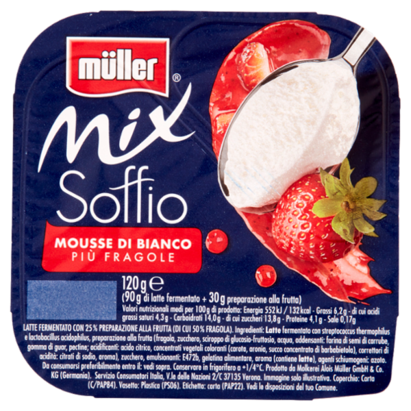 müller Mix Soffio Mousse di Bianco Più Fragole 120 g