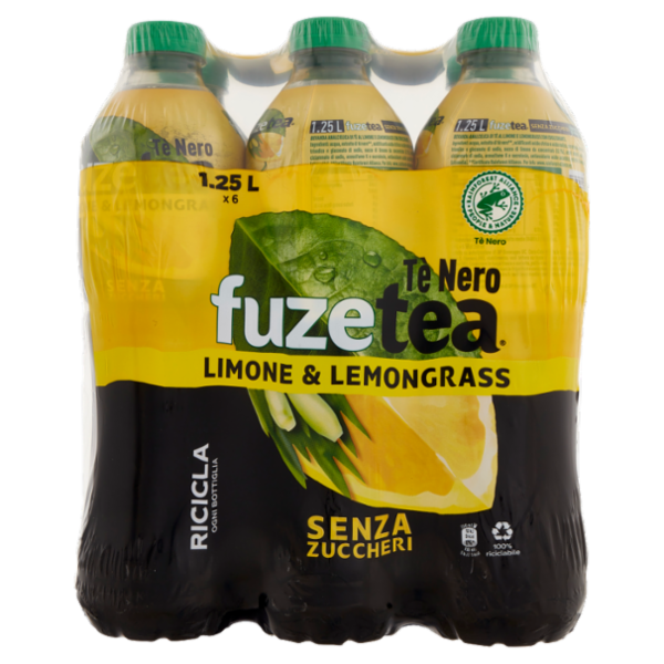 FUZE TEA Senza Zuccheri, Tè Nero Limone con una nota di Lemongrass PET 6 x 1,25L