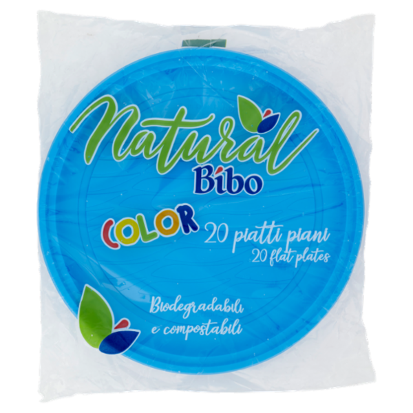 Natural Bibo Color piatti piani Azzurri Biodegradabili e compostabili 20 pz