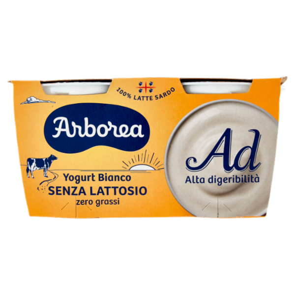 Arborea Ad Alta digeribilità Yogurt Bianco Senza Lattosio zero grassi 2 x 125 g