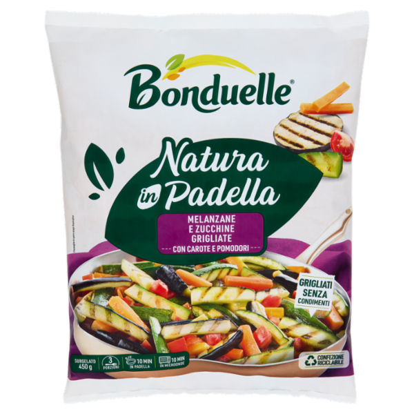 Bonduelle Natura in Padella Melanzane e zucchine grigliate con carote e pomodori Surgelato 450 g