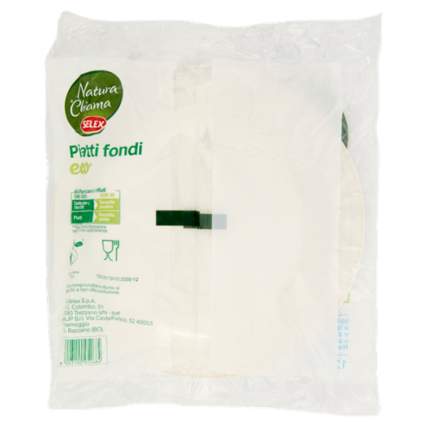 Selex Natura Chiama Piatti Fondi in Mater Bi Biodegradabili e Compostabili Ecologici 12 pezzi