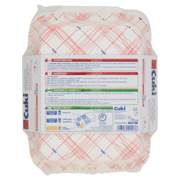 Cuki Conserva e Cuoce Vaschette in Cartoncino con Coperchi 4 Porzioni 2 pz