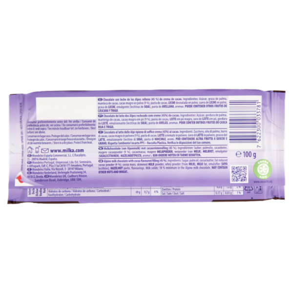 Milka Cuore Tenero, tavoletta di cioccolato al latte 100% Alpino con ripieno al cacao - 100g