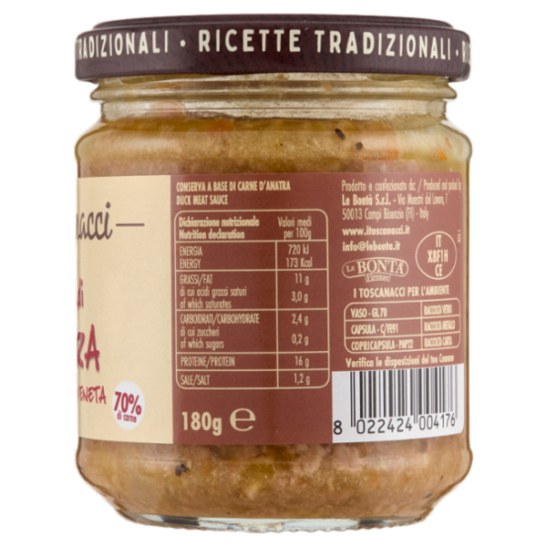 i toscanacci Ragù di Anatra Ricetta alla Veneta 180 g