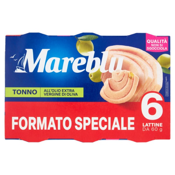 Mareblu VeroSapore Tranci di Tonno Olio Extra Vergine di Oliva 6 x 60 g