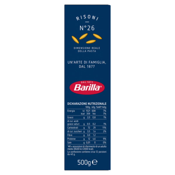Barilla Pasta Risoni n.26 100% Grano Italiano 500 g