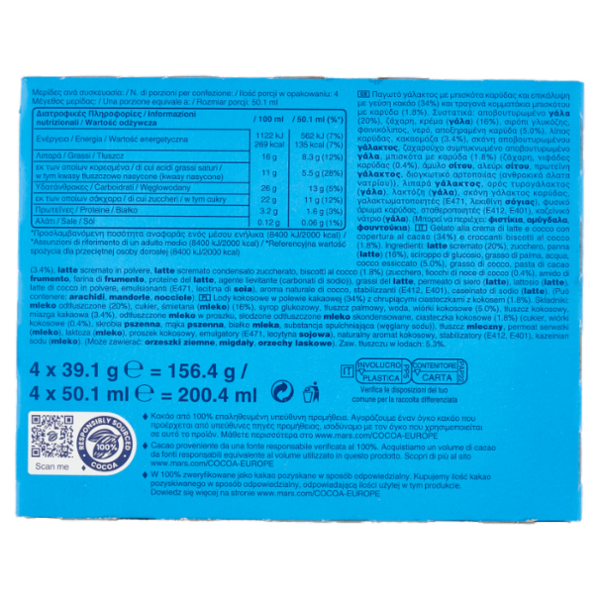 Bounty Barretta Gelato con cioccolato e cocco, Multipack 4 x 39.1 g