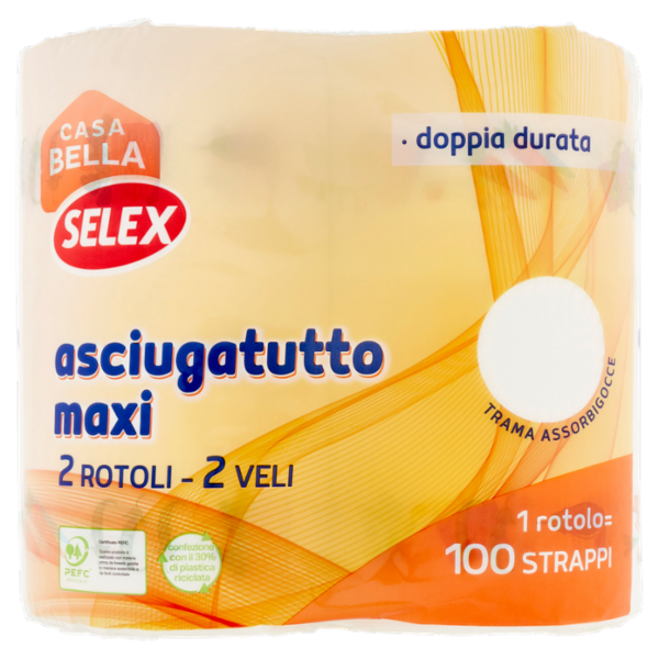 Selex Asciugatutto 2 Veli Maxi Rotolo 100 Strappi 2 Rotoli