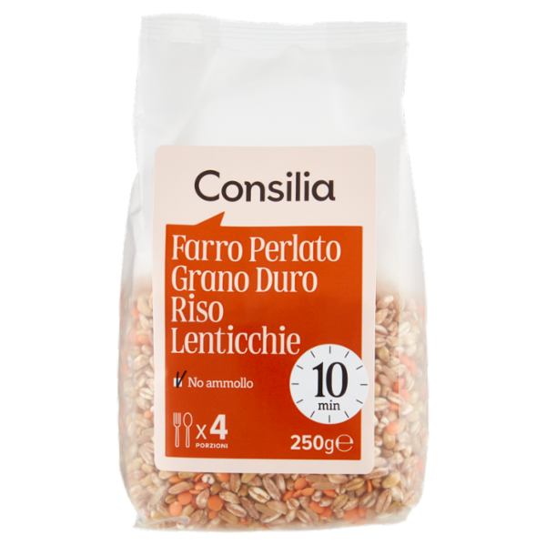 Consilia Cereali e Legumi Secchi Misto Farro Perlato, Grano Duro, Riso Thai e Lenticchie 250 g