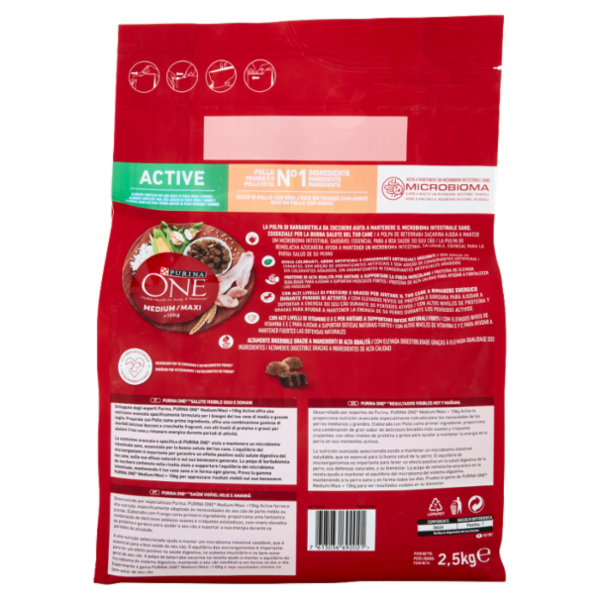 PURINA ONE Medium/Maxi Active Ricco in Pollo con Riso 2,5 kg