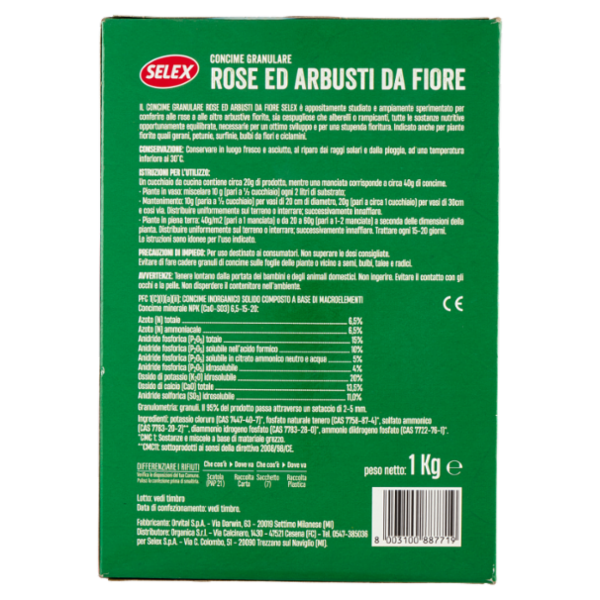 Selex Giardinaggio Concime Granulare per Rose e Fiorite 1 kg