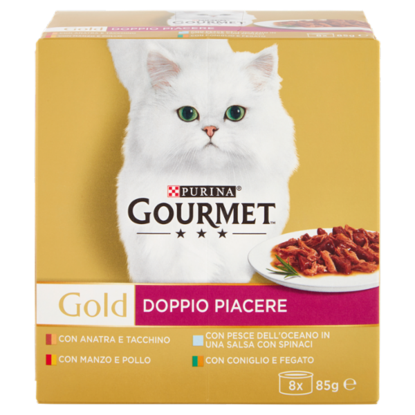 PURINA GOURMET Gold Doppio Piacere Anatra & Tacch/Manzo & Pollo/Pesce Oceano/Coniglio & Fegato 8x85g