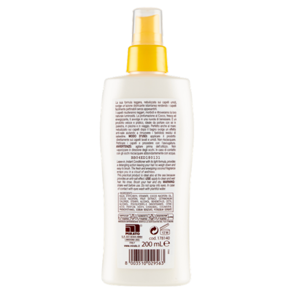 Splend'Or Balsamo Istantaneo Senza Risciacquo con Acqua di Cocco per Tutti i Tipi di Capelli 200 mL