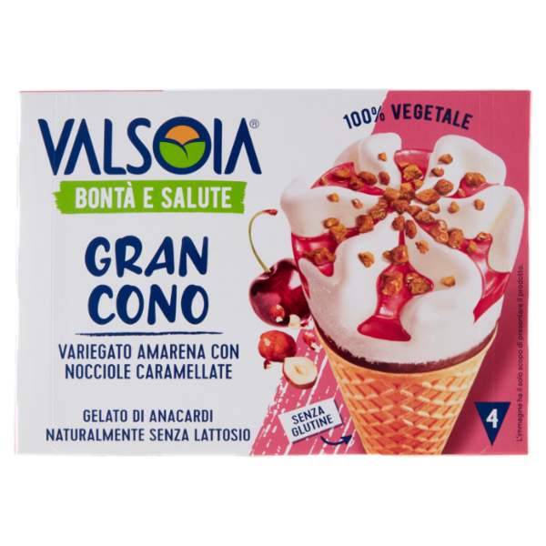 Valsoia Bontà e Salute Gran Cono Variegato Amarena con Nocciole Caramellate 4 x 75 g