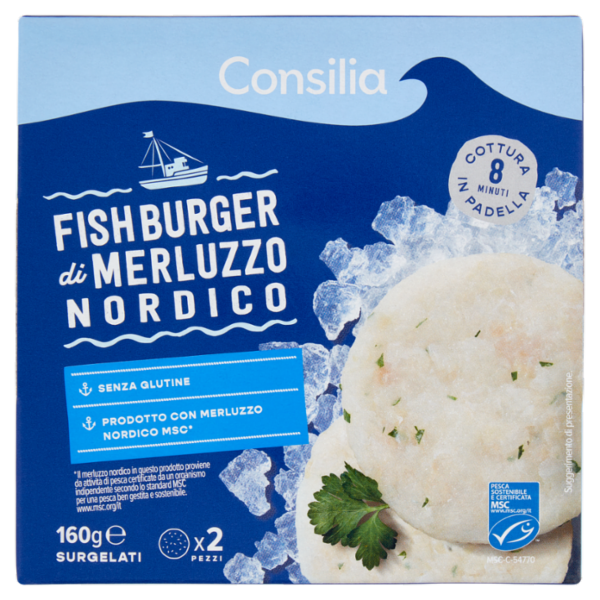 Consilia Fish Burger di Merluzzo Nordico Surgelato 2x80 g