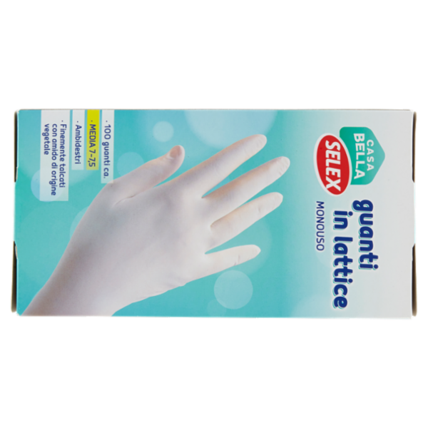 Selex Casa Bella Guanti Monouso in Lattice Naturale Misura Media (7-7,5) Dispenser 100 pezzi