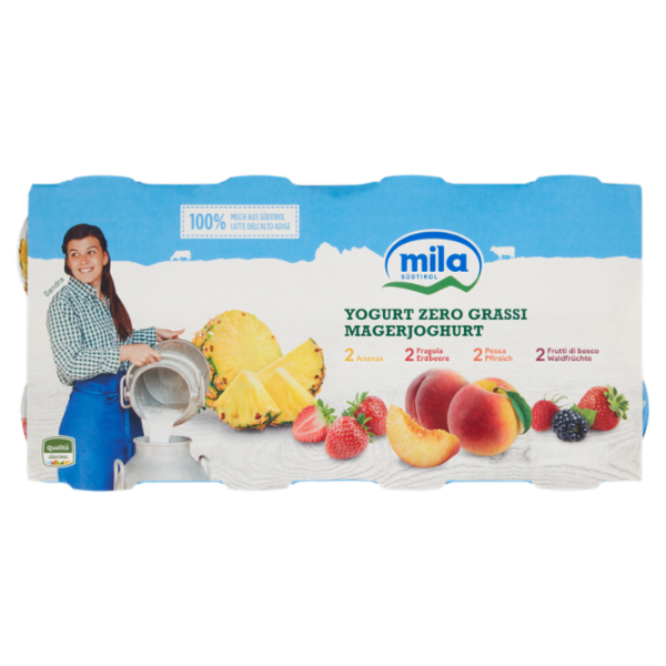 mila Yogurt Zero Grassi 2 Ananas - 2 Fragola - 2 Pesca - 2 Frutti di Bosco 8 x 125 g