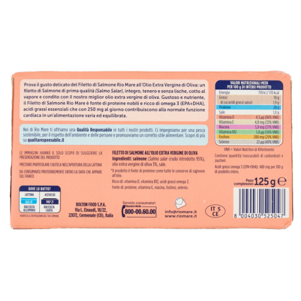 Rio mare Filetto di Salmone all'Olio Extra Vergine di Oliva al Vapore 125 g