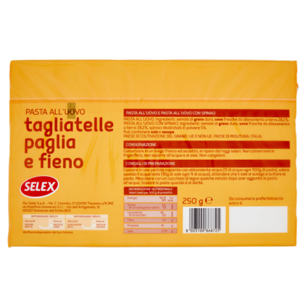 Selex Pasta all'Uovo Tagliatelle Paglia e Fieno 250 g