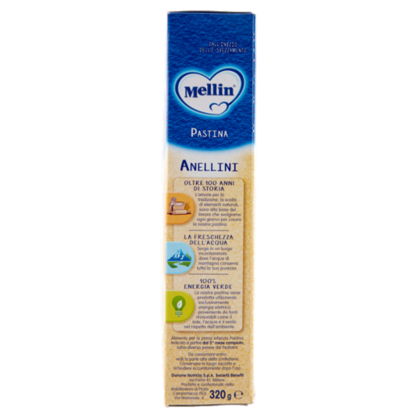 MELLIN Pastina 100% Naturale Anellini con farina Grano Tenero 320 g