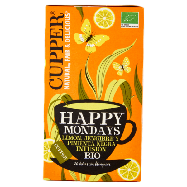 CUPPER Happy Mondays Infuso Bio con Limone, Zenzero e Pepe Nero, Tisana Speziata, 20 Bustine 45 g