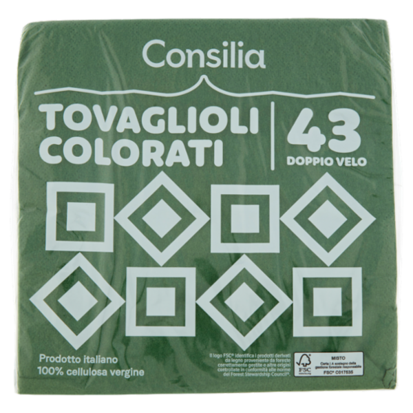 Consilia Tovaglioli 2 Veli 33x33 cm Blu/Verde 43 pezzi