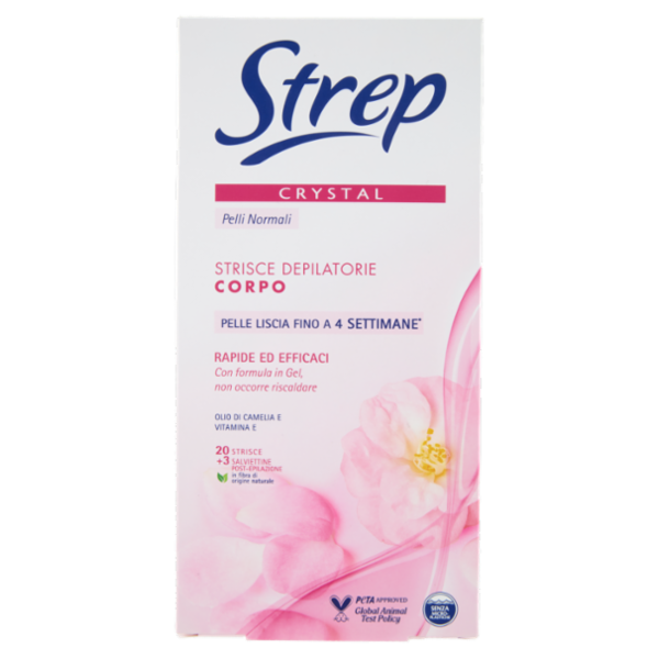 Strep Crystal Strisce Depilatorie Corpo 20 Strisce + 4 Salviettine Post-Epilazione