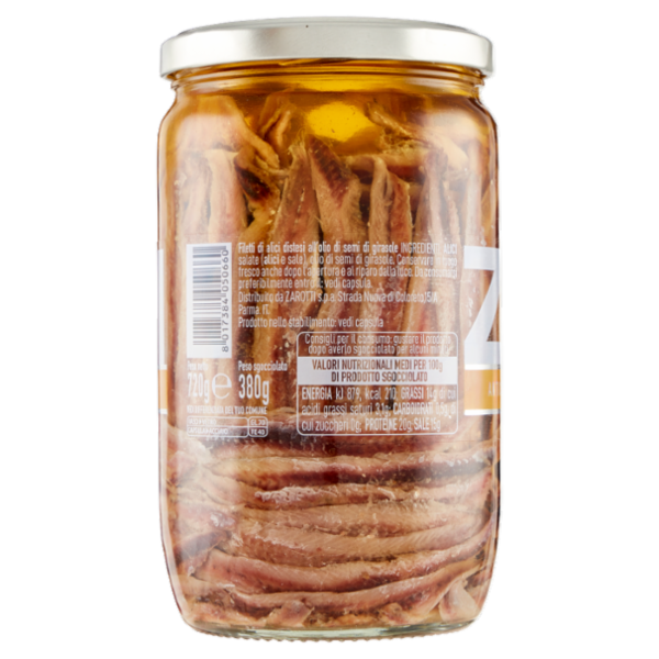 Zarotti Filetti di Alici Classici in olio di semi di Girasole 720 g