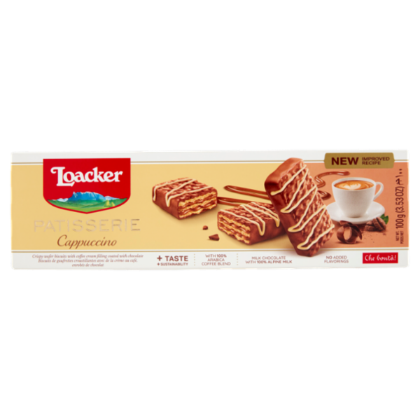 Loacker Patisserie Cappuccino Wafer ricoperti di cioccolato al latte con crema al caffè Wafers 100g