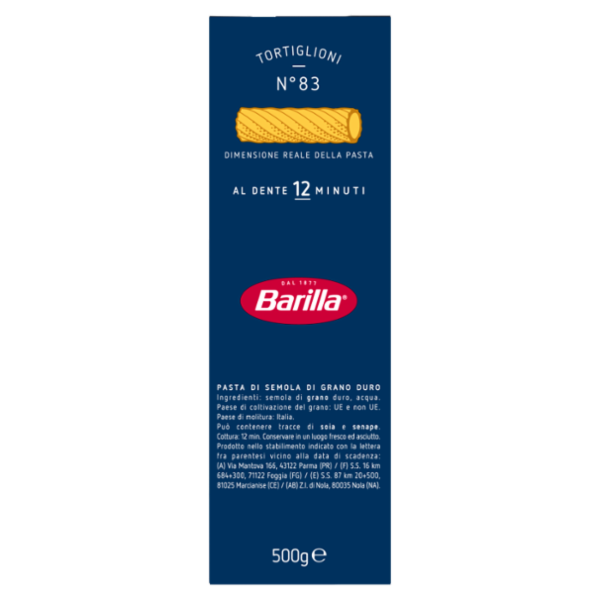Barilla Pasta Tortiglioni n.83 100% Grano Italiano 500g