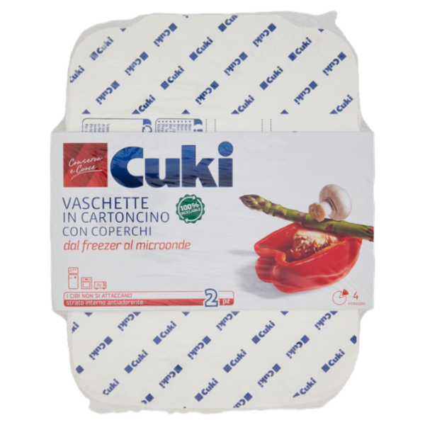Cuki Conserva e Cuoce Vaschette in Cartoncino con Coperchi 4 Porzioni 2 pz