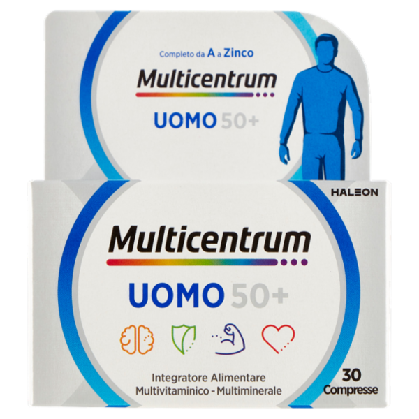 Multicentrum Uomo 50+ Integratore Multivitaminico con Vitamina D, B12, Calcio e Magnesio 30 cpr 40 g