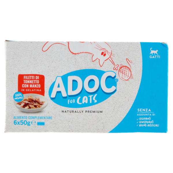 ADoC Naturally Premium Filetti di Tonnetto con Manzo 6 x 50 g