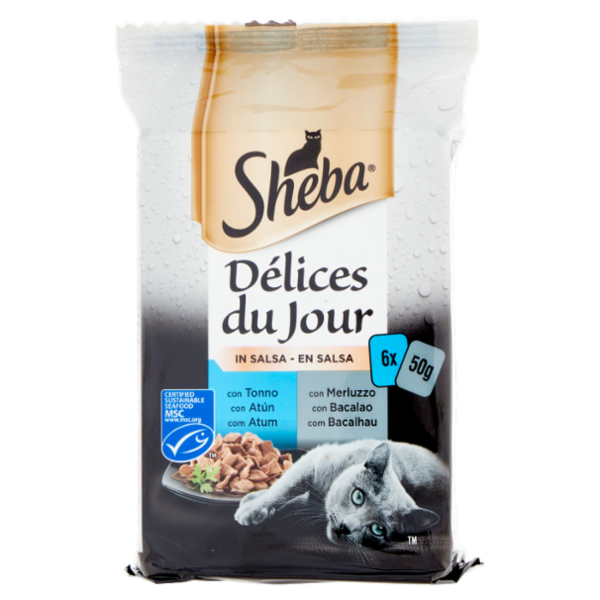 Sheba Délices du Jour in Salsa con Tonno, con Merluzzo 6 x 50 g