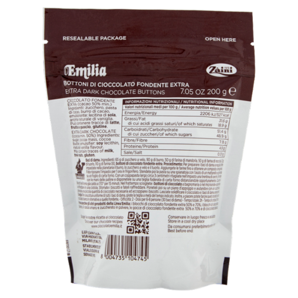 Zàini Emilia Bottoni di Cioccolato Fondente Extra 200 g